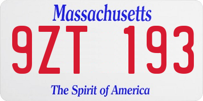 MA license plate 9ZT193