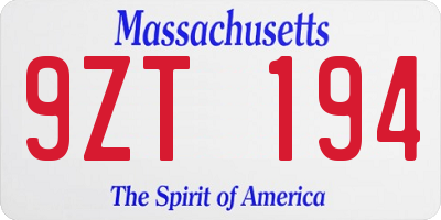 MA license plate 9ZT194