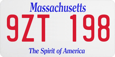 MA license plate 9ZT198