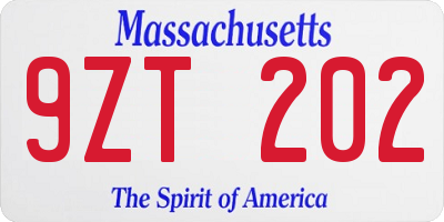 MA license plate 9ZT202