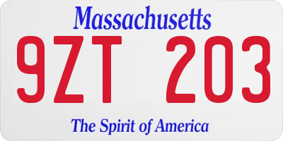 MA license plate 9ZT203