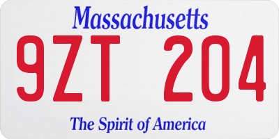 MA license plate 9ZT204