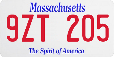 MA license plate 9ZT205