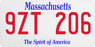 MA license plate 9ZT206