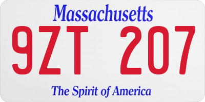 MA license plate 9ZT207