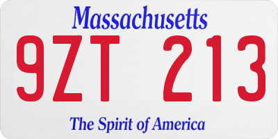 MA license plate 9ZT213