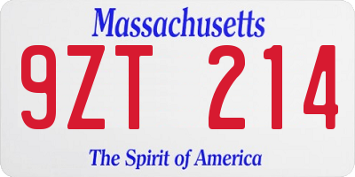 MA license plate 9ZT214