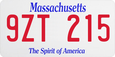 MA license plate 9ZT215