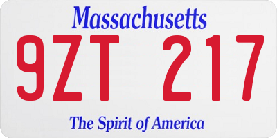 MA license plate 9ZT217