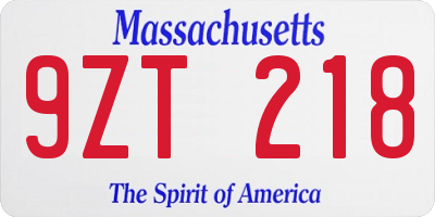MA license plate 9ZT218