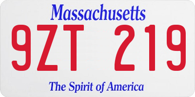 MA license plate 9ZT219