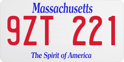 MA license plate 9ZT221