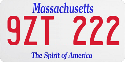 MA license plate 9ZT222