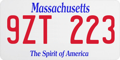 MA license plate 9ZT223