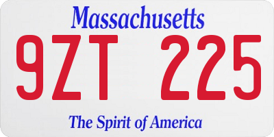 MA license plate 9ZT225