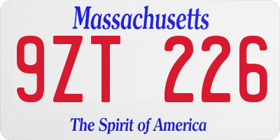 MA license plate 9ZT226