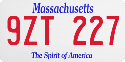 MA license plate 9ZT227