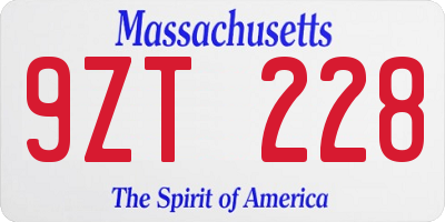 MA license plate 9ZT228