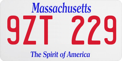 MA license plate 9ZT229