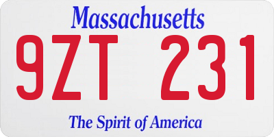 MA license plate 9ZT231