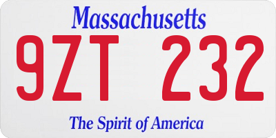 MA license plate 9ZT232