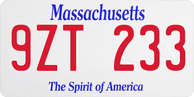 MA license plate 9ZT233