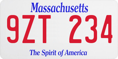 MA license plate 9ZT234