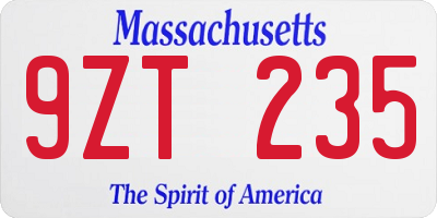 MA license plate 9ZT235