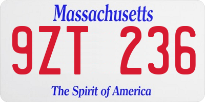 MA license plate 9ZT236