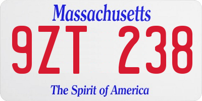 MA license plate 9ZT238