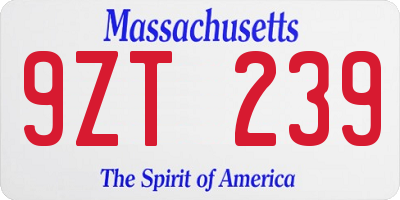 MA license plate 9ZT239