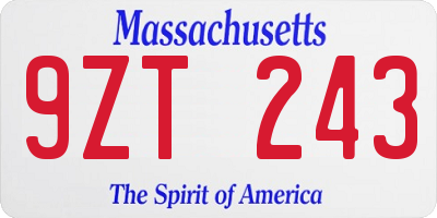 MA license plate 9ZT243