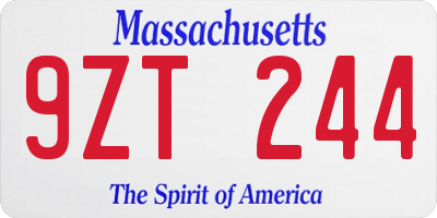 MA license plate 9ZT244