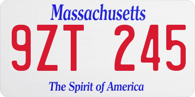 MA license plate 9ZT245