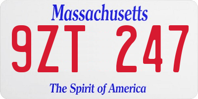 MA license plate 9ZT247