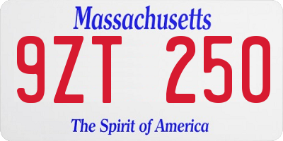 MA license plate 9ZT250