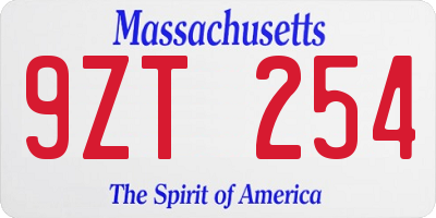 MA license plate 9ZT254