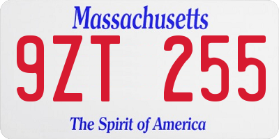 MA license plate 9ZT255