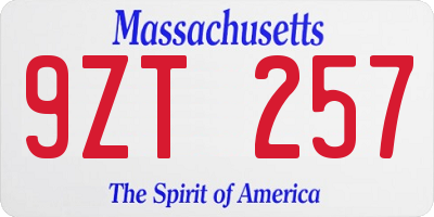 MA license plate 9ZT257