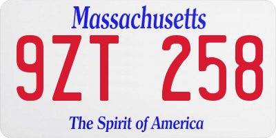 MA license plate 9ZT258