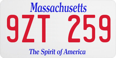 MA license plate 9ZT259