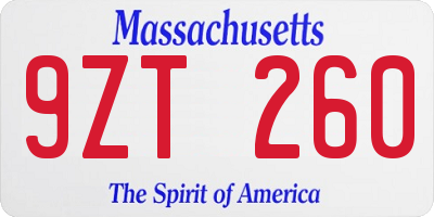 MA license plate 9ZT260