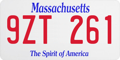 MA license plate 9ZT261