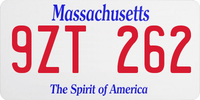 MA license plate 9ZT262