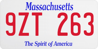 MA license plate 9ZT263