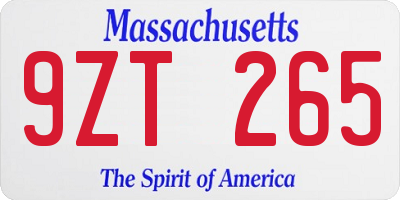 MA license plate 9ZT265