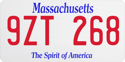 MA license plate 9ZT268