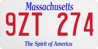 MA license plate 9ZT274