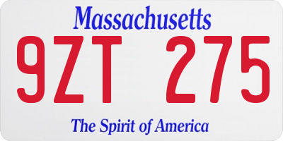 MA license plate 9ZT275