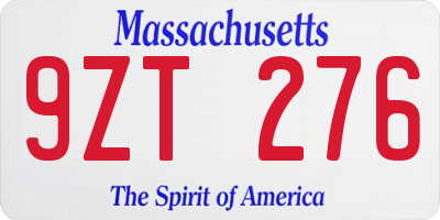 MA license plate 9ZT276